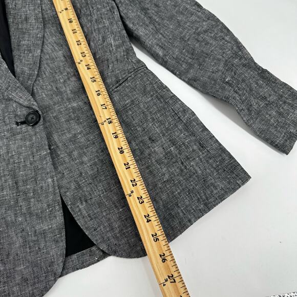 J. Crew Black Chambray Linen Blazer Gray Size 0 One Button - Picture 9 of 10